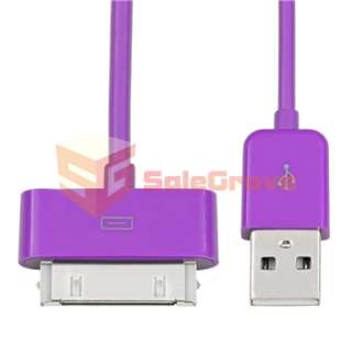 White USB Car Charger Adapter+Purple Data Cable For Apple iPod Touch 