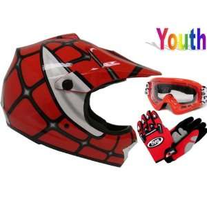  Youth Red Spider Net Dirt Bike Motocross Off road Helmet 