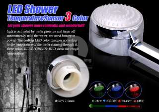   Temperature Sensor Romantic 3 Color LED Light Water Shower Head New