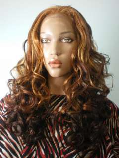 WIG LACE FRONT SYNTHETIC CURLY BLACK BROWN FREE SHIP  
