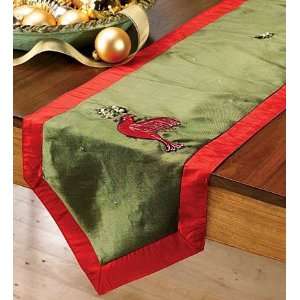  Happy Holidays Embroidered Table Runner in Green and Red 