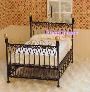 Dollhouse Furniture Wrought Double Bed Carving Black Iron WB036  