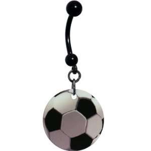   : Handcrafted Black Anodized Titanium Soccer Ball Belly Ring: Jewelry