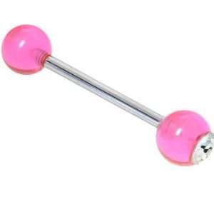  Crystalline Gem Pinksicle Barbell Tongue Ring: Jewelry
