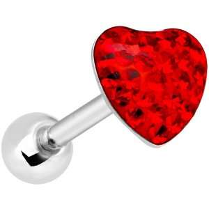  Dome Red Heart Gem Barbell Tongue Ring: Jewelry